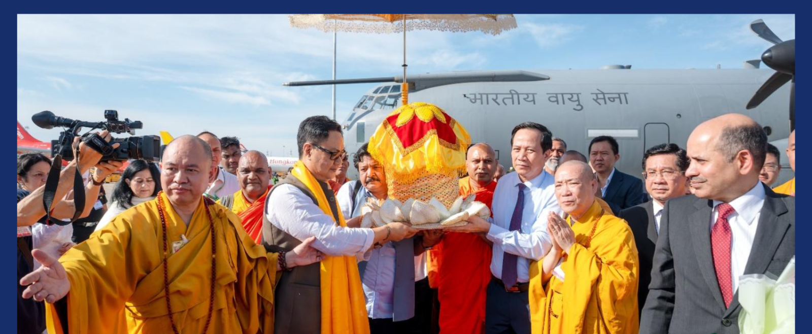 Arrival of of H.E. Mr. Kiren Rijiju, Minister for Parliamentary Affairs and Minister for Minority Affairs, Government of India with the Sacred Relics of Lord Buddha at Tan Son Nhat Airport HCMC on 2nd May, 2025